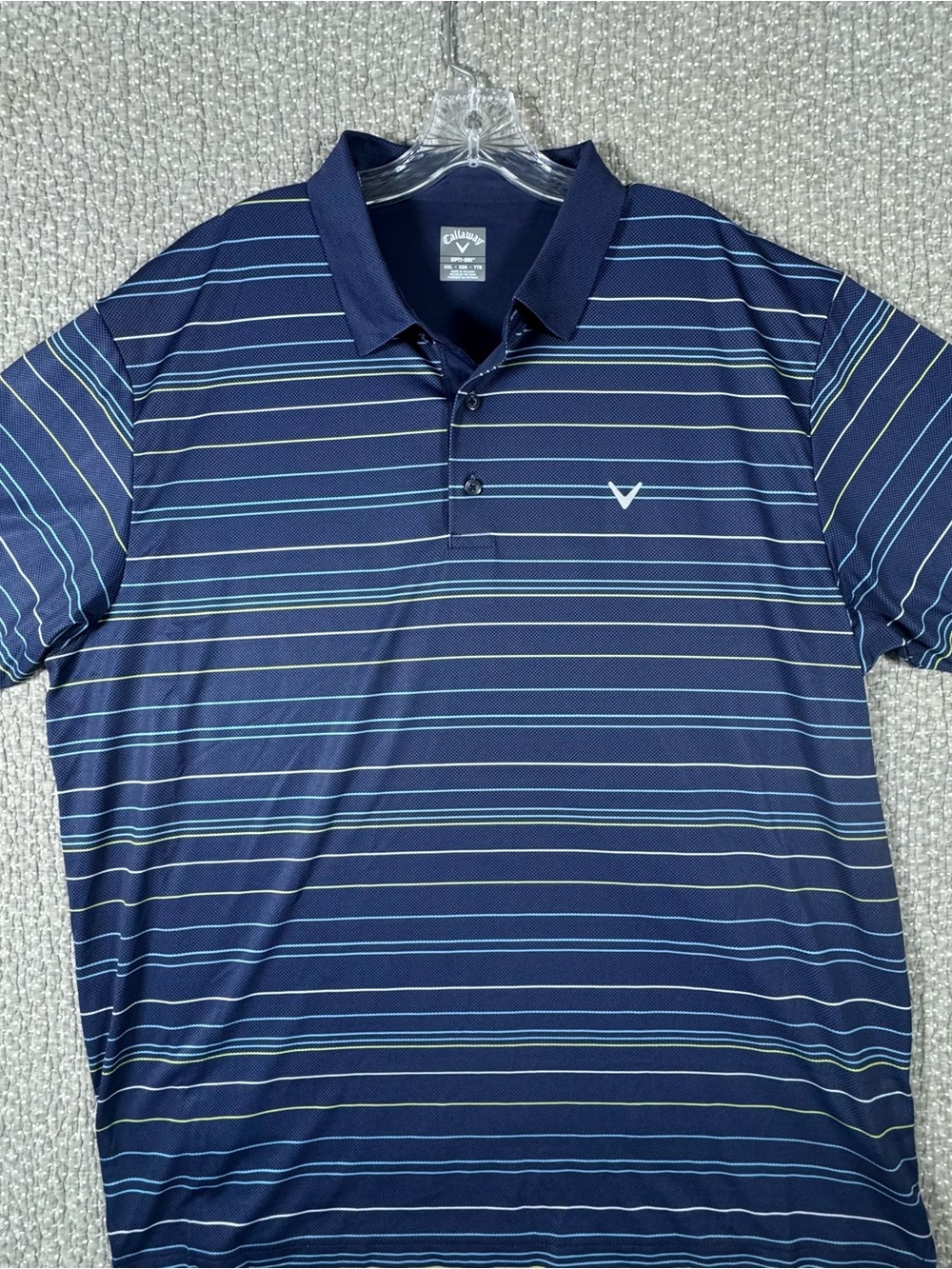 Callaway Opti-Dri Navy Golf Polo with Light Blue, Pink and Lime Stripes